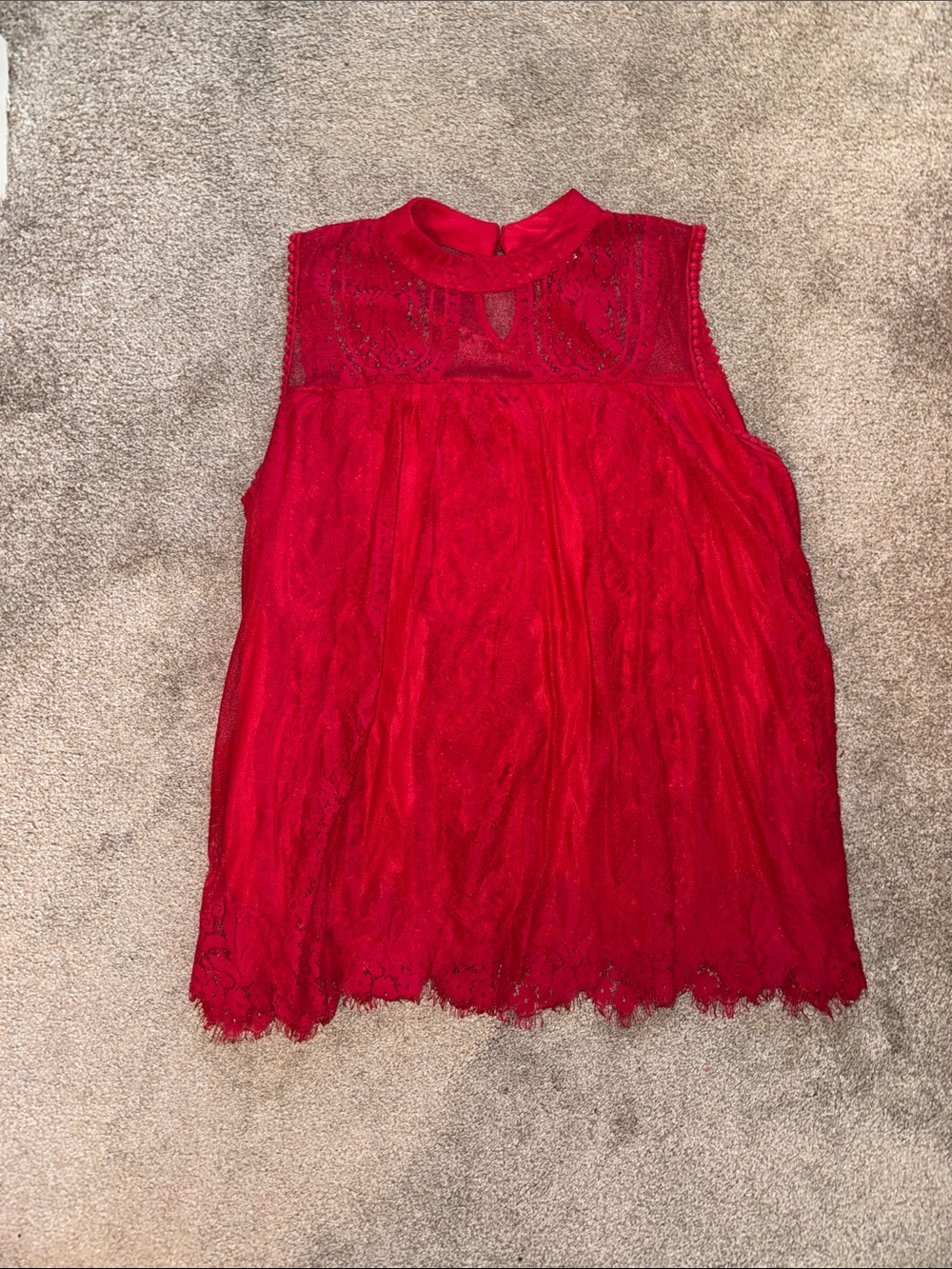 Women's Red Lace Sleeveless High-Neck Camisole